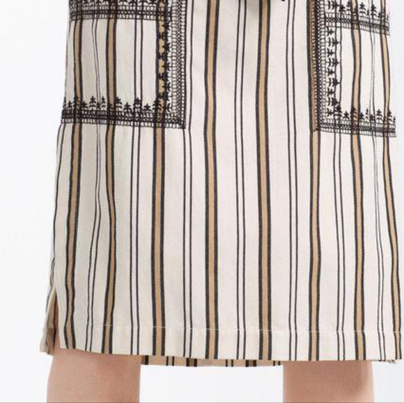 Zara Ecru/Black Embroidered & Striped Cotton Pencil Skirt- Sz. Med - Picture 3 of 12